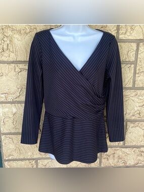 Ann Taylor, black and white pants, striped stretch, career blouse, business